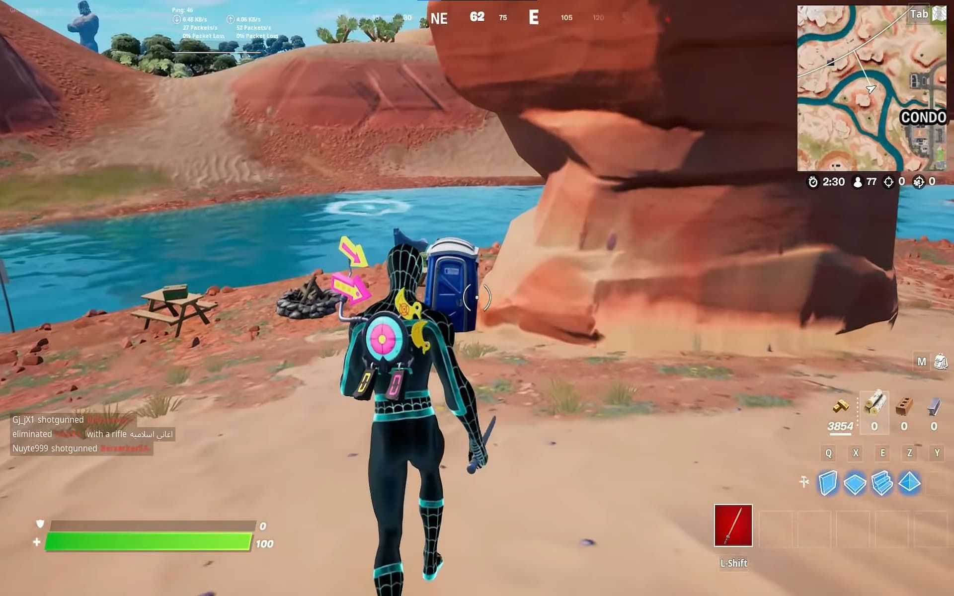 A player approaching the killer toilet in Fortnite. (Image via Epic Games/GKI)