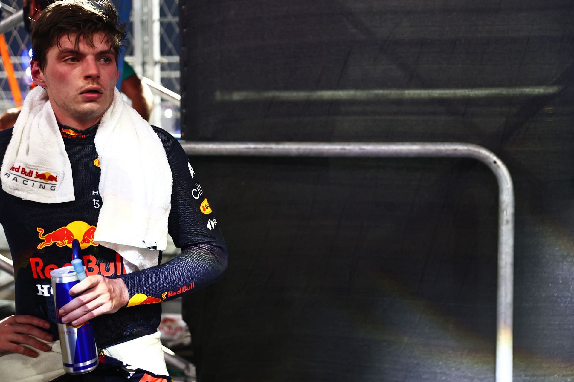 Max Verstappen looks on in parc ferm&eacute; during the Saudi Arabian Grand Prix. (Photo by Mark Thompson/Getty Images)