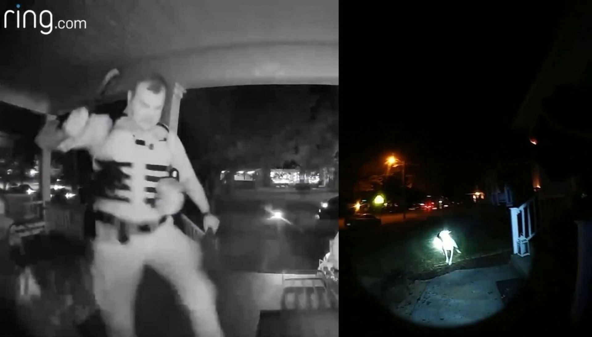 The Ring doorbell video and the bodycam footage (Image via haleyjrichey/Twitter and Terre Haute PD/Facebook)
