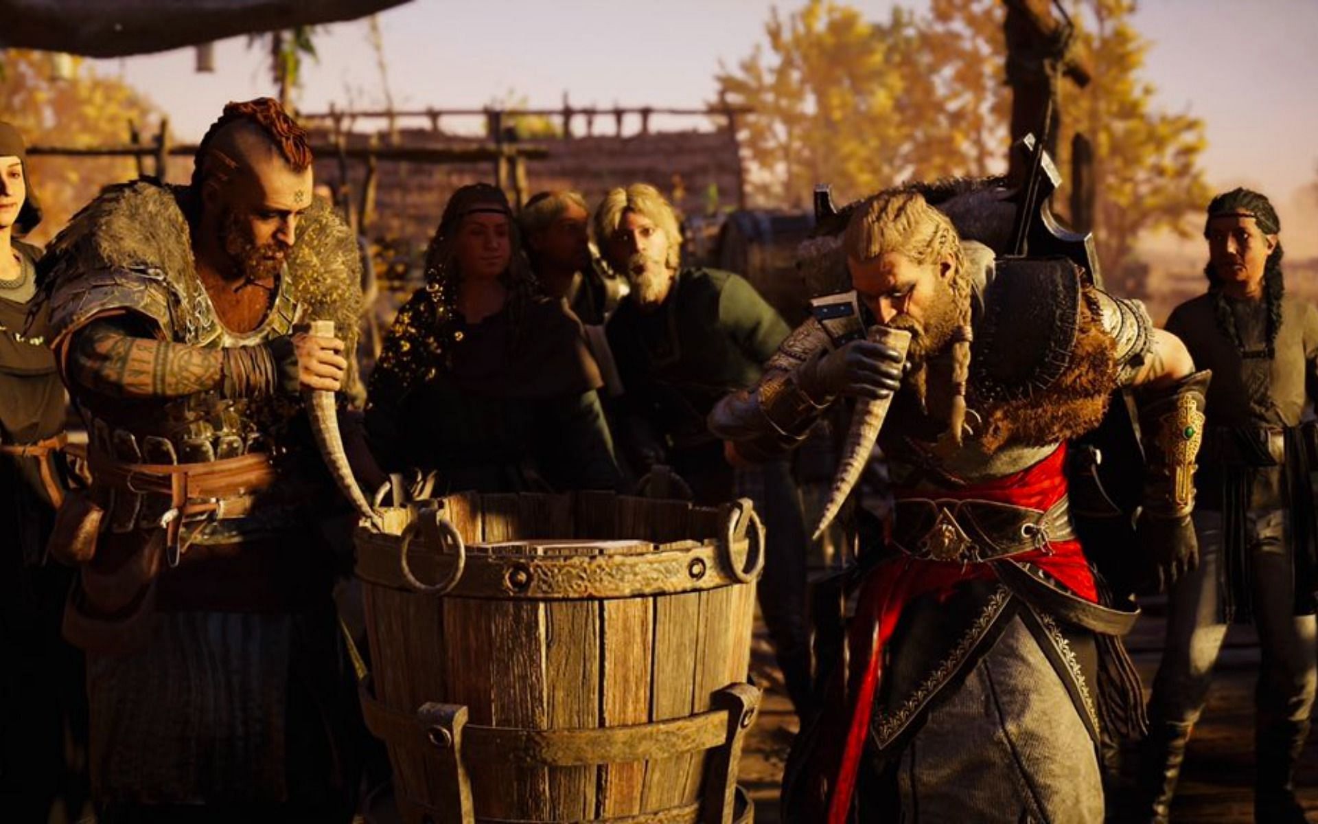 Drunken competitions in Assassin&#039;s Creed Valhalla (Image via katy)