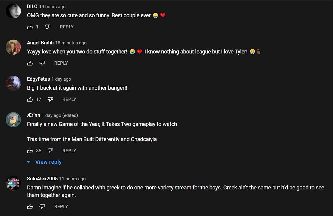 Fans commenting on Tyler1&#039;s YouTube video (Image via Tyler1/YouTube)