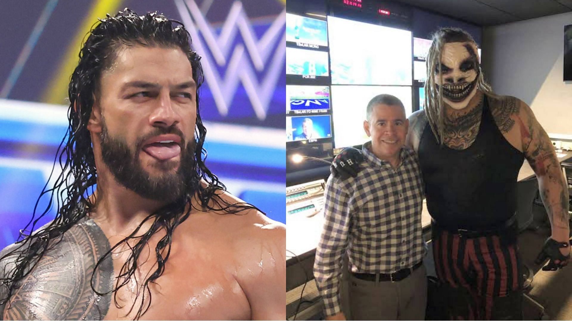 Roman Reigns (left); Bray Wyatt as The Fiend backstage (right)