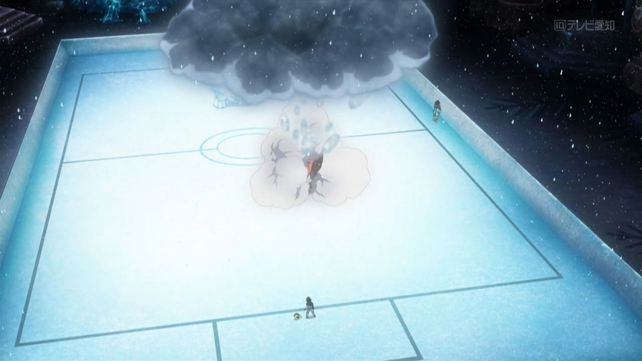 Avalugg summoning an Avalanche in the anime (Image via The Pokemon Company)