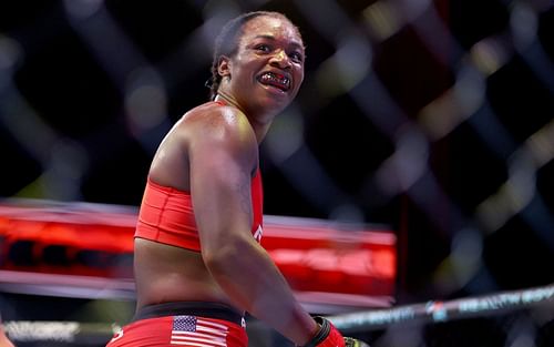 Claressa Shields celebrates her win over Brittney Elkin by TKO in the main event of PFL 4.