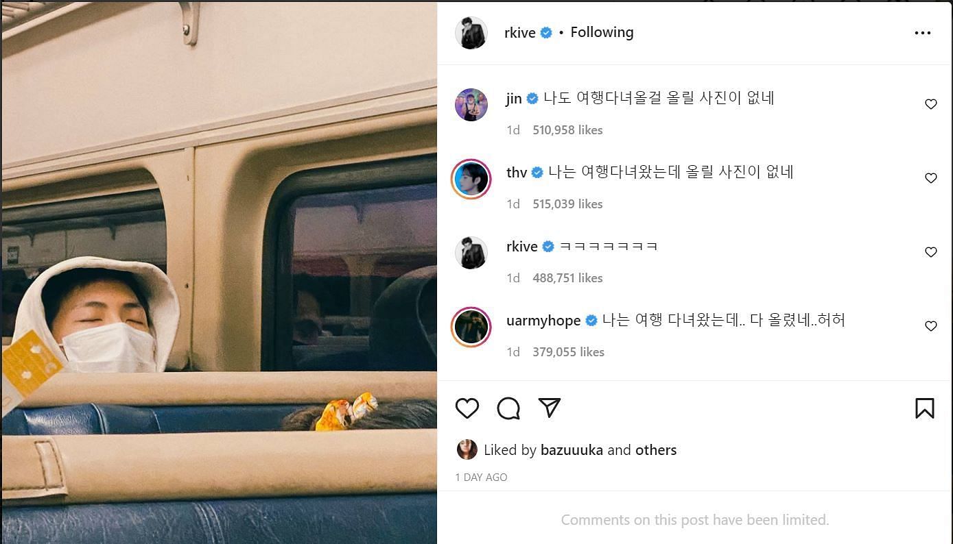 Groupchat on Instagram posts (Image Via RM&#039;s Instagram Account)