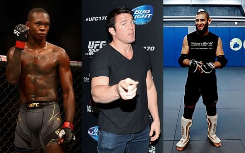 Israel Adesanya (left), Chael Sonnen (center) & Khamzat Chimaev (right) [Image Credits- @khamzat_chimaev on Instagram]