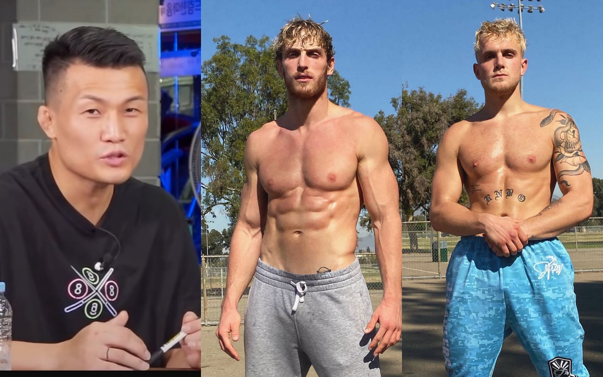 Chan Sung Jung (left) via. YouTube/KoreanZombie; Logan Paul (center) Jake Paul (right) via. Twitter/Logan Paul