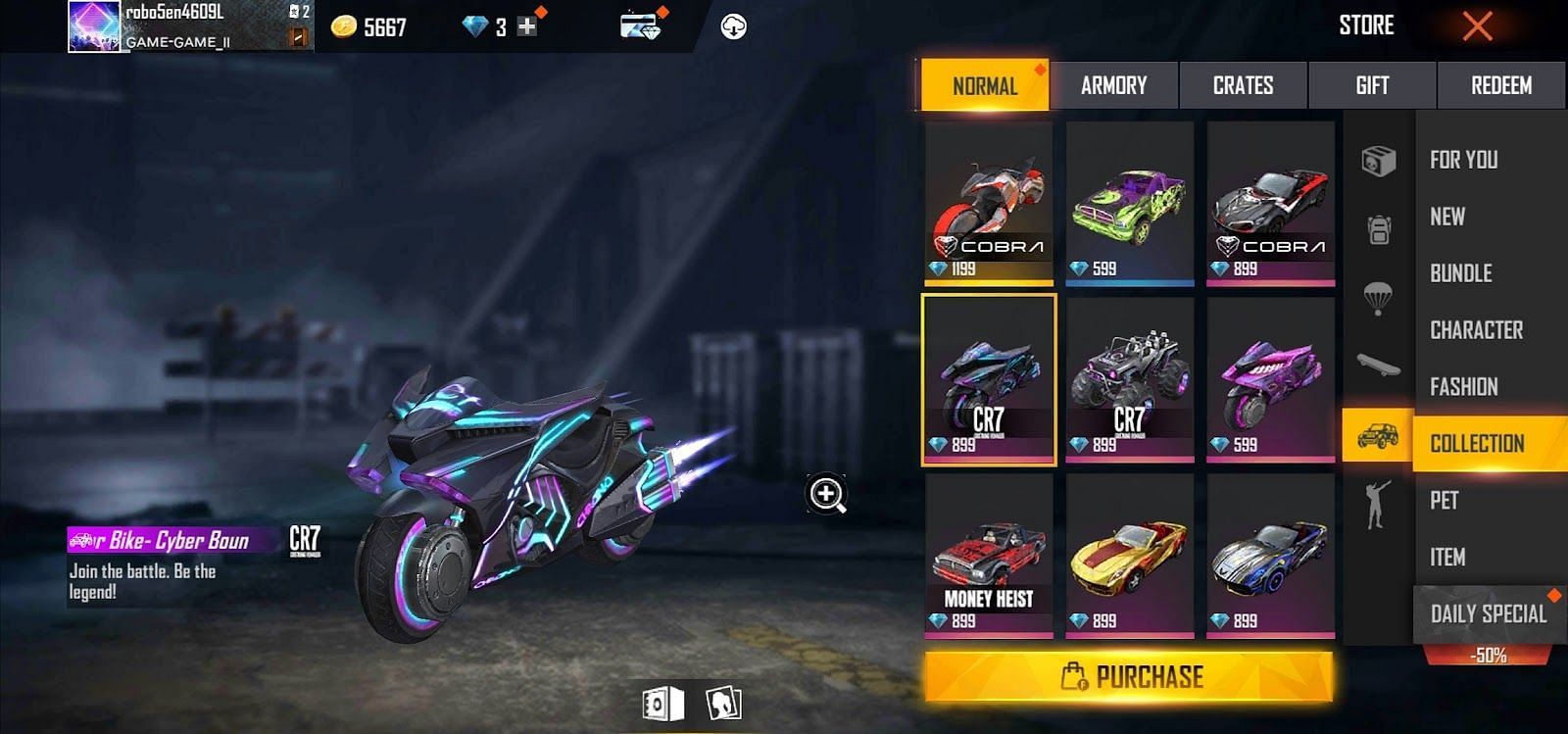 Motor Bike - Cyber Bounty Hunter (Image via Free Fire)