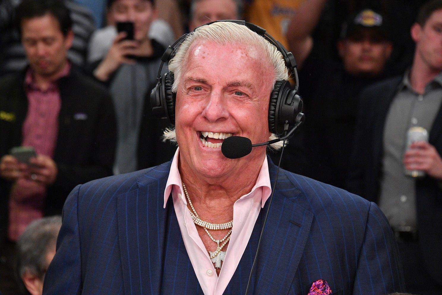 Ric Flair on commentary at an event in 2021