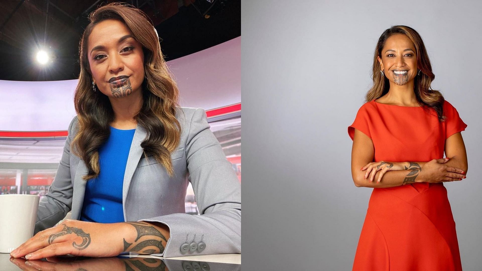 Oriini Kaipara became the first journalist to present primetime news with a Māori face tattoo (Image via Oriini Kaipara/Instagram)