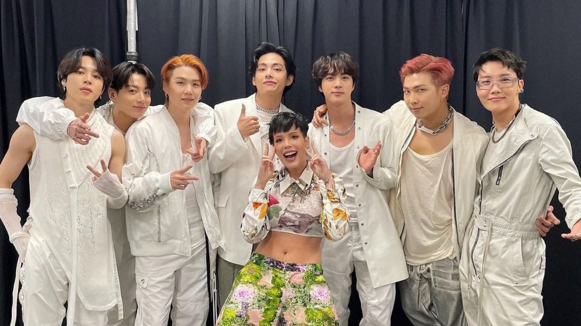 A still of BTS members with Halsey (Image via bts_bighit/Twitter)