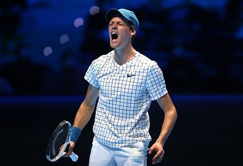 Jannik Sinner during his win over Hubery Hurkacz at the 2021 Nitto ATP World Tour Finals