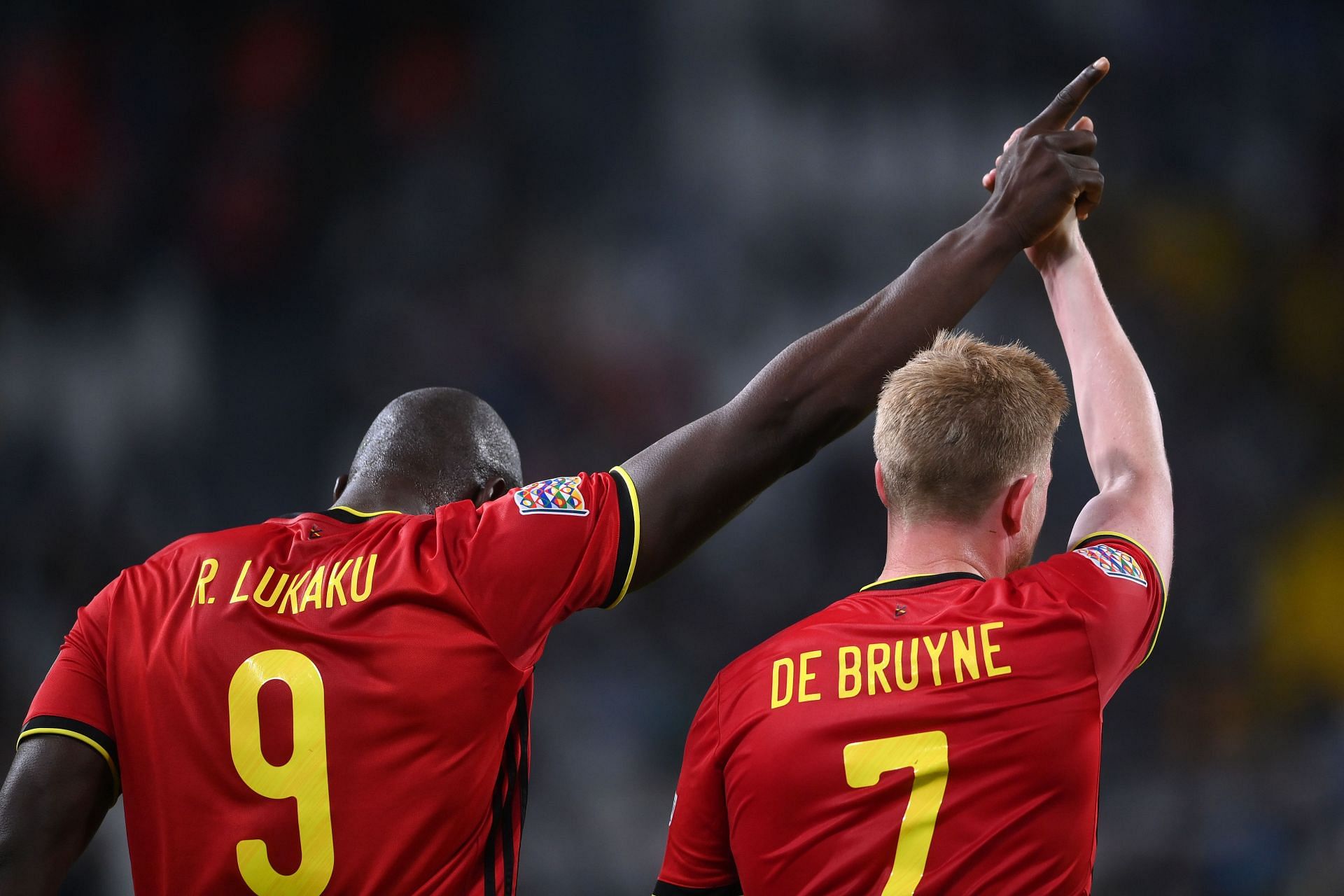Romelu Lukaku (#9) and Kevin De Bruyne (#7) of the Belgium national team