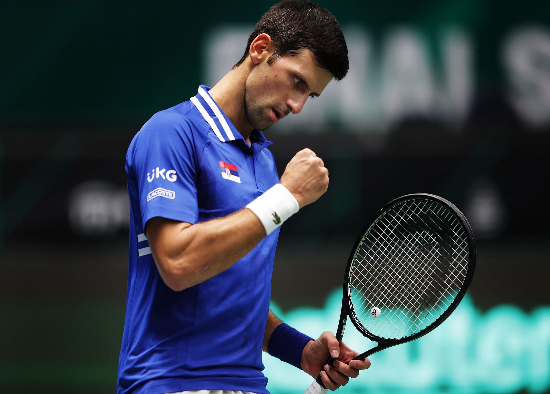 Novak Djokovic in action at the 2021 Davis Cup Finals