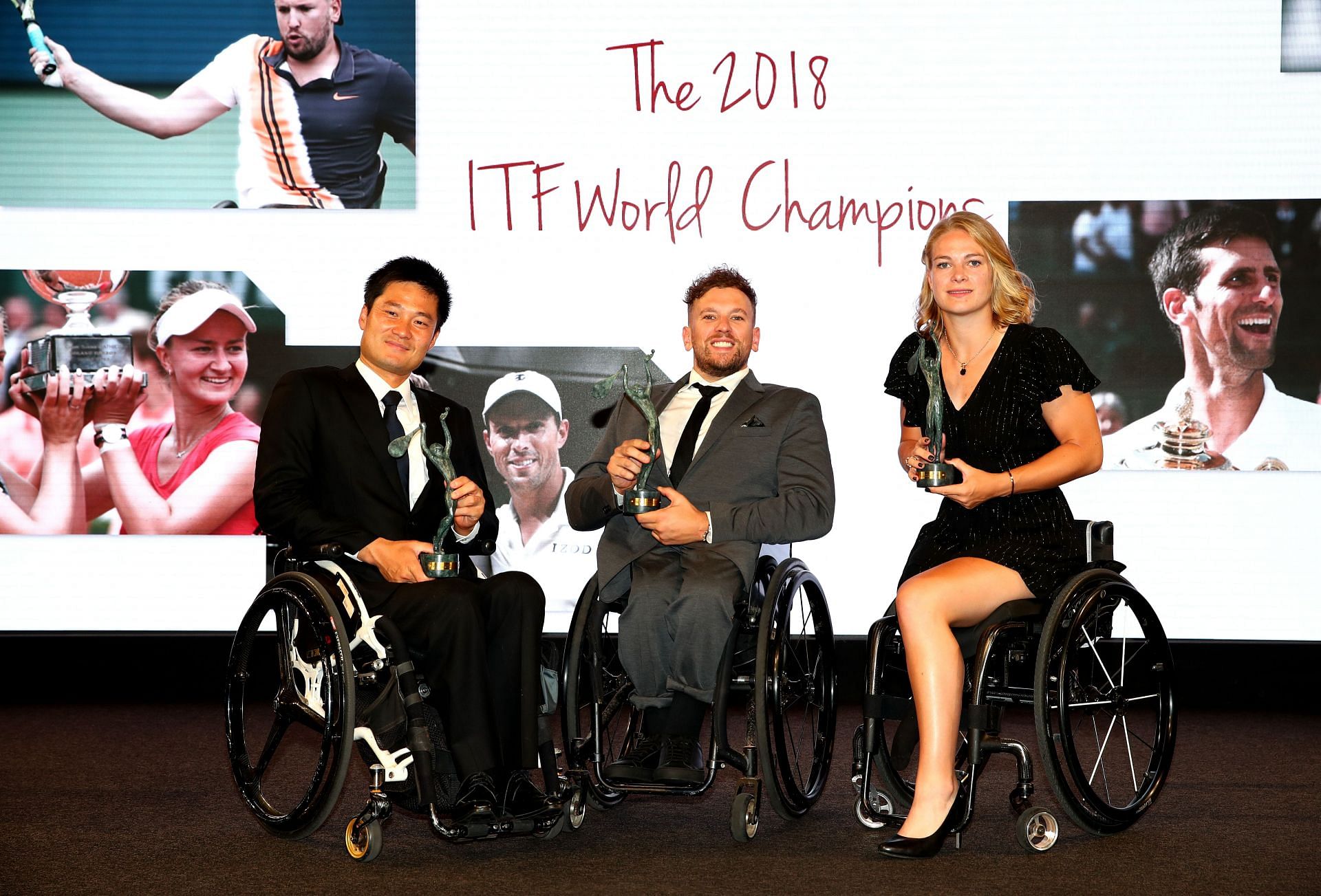 Dylan Alcott (centre) and Diede De Groot (right) won the Golden Slam in 2021