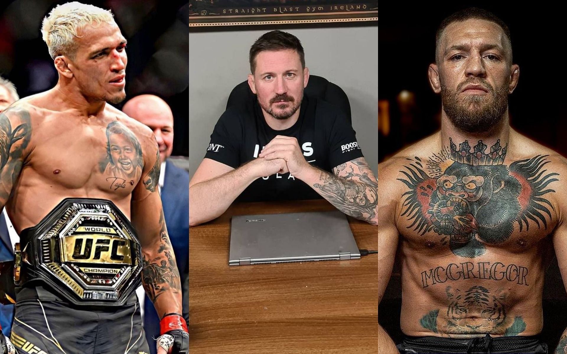 Charles Oliveira (left), John Kavanagh (center), Conor McGregor (right) Images Courtesy: @charlesdobronxs @coach_kavanagh @thenotoriousmma on Instagram]