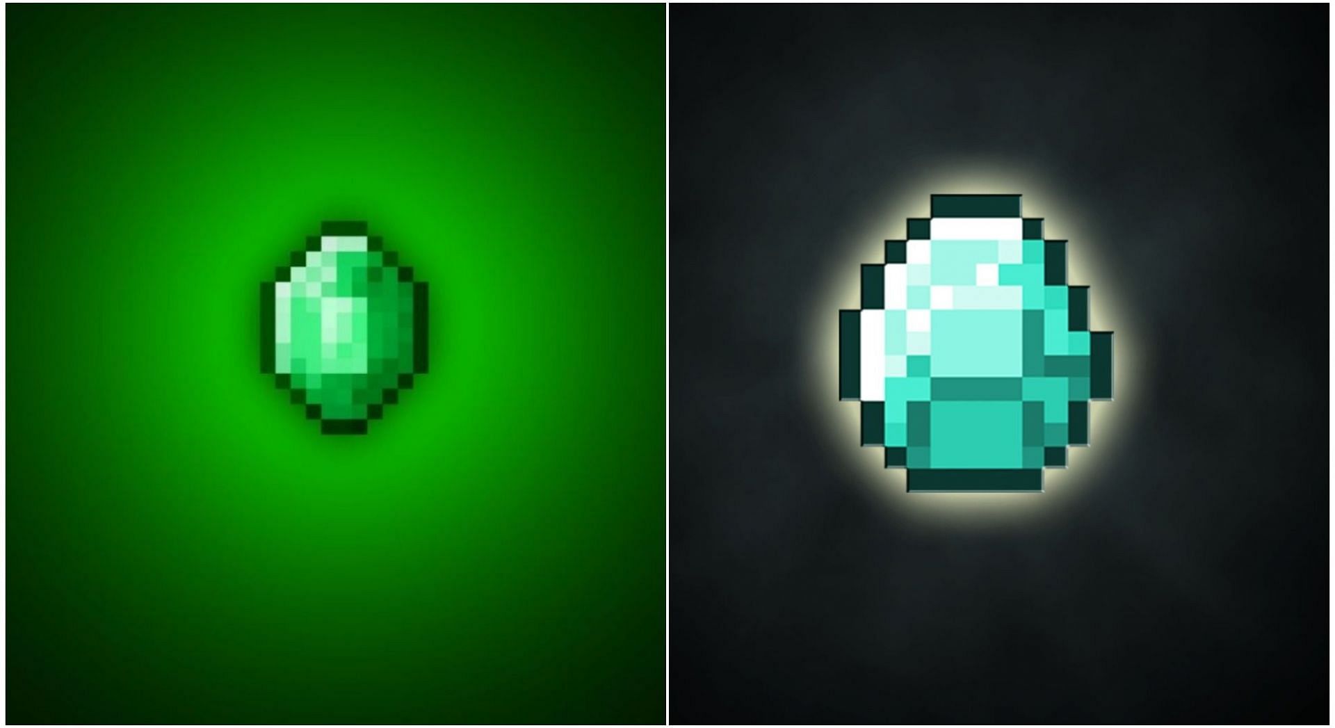 Emeralds and Diamonds are extremely valuable (Images via WallpaperAccess/Minecraft)