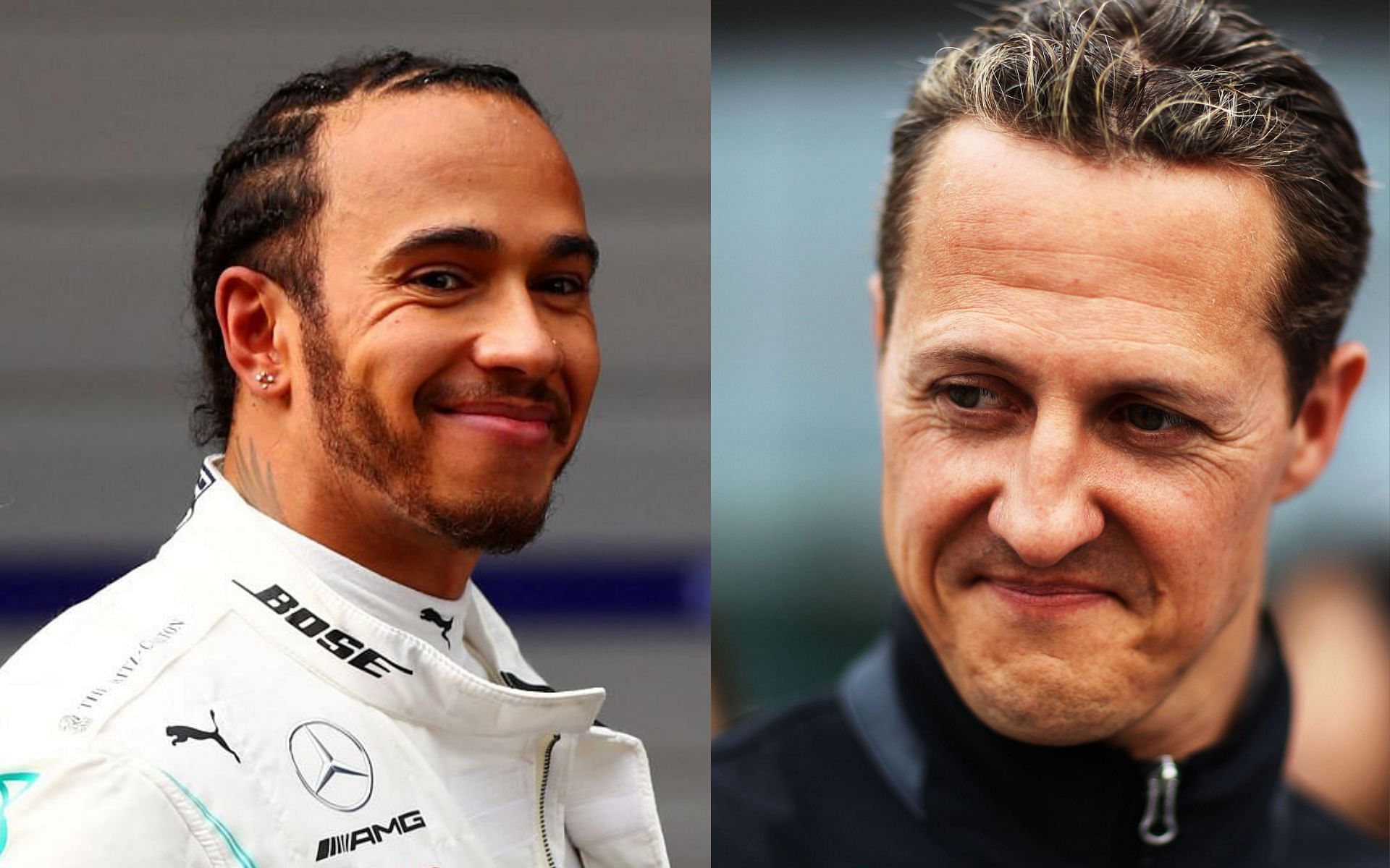 Lewis Hamilton (left) could potentially surpass Michael Schumacher&#039;s (right) record seven F1 world titles.