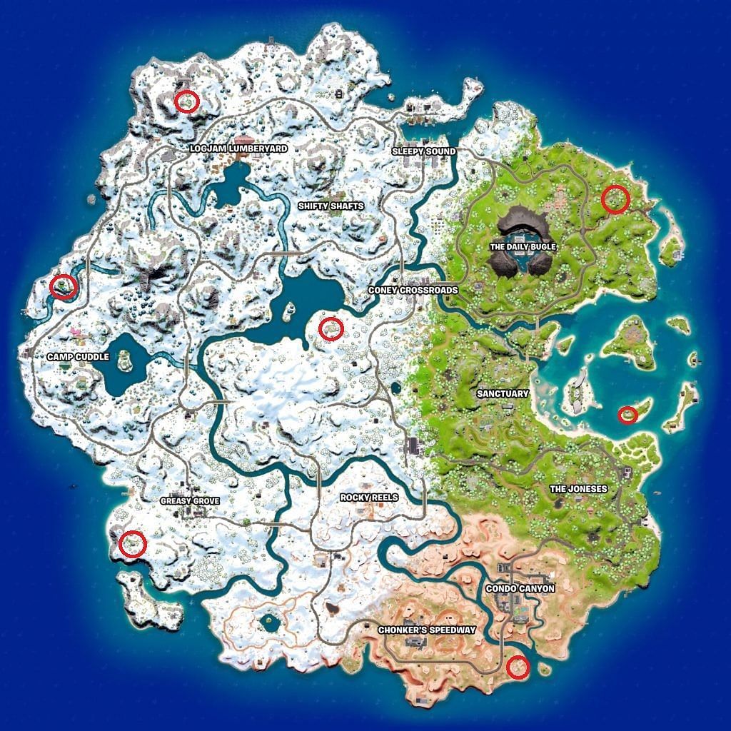 Fortnite Vault locations in Chapter 3 Season 1 (Image via Epic Games)