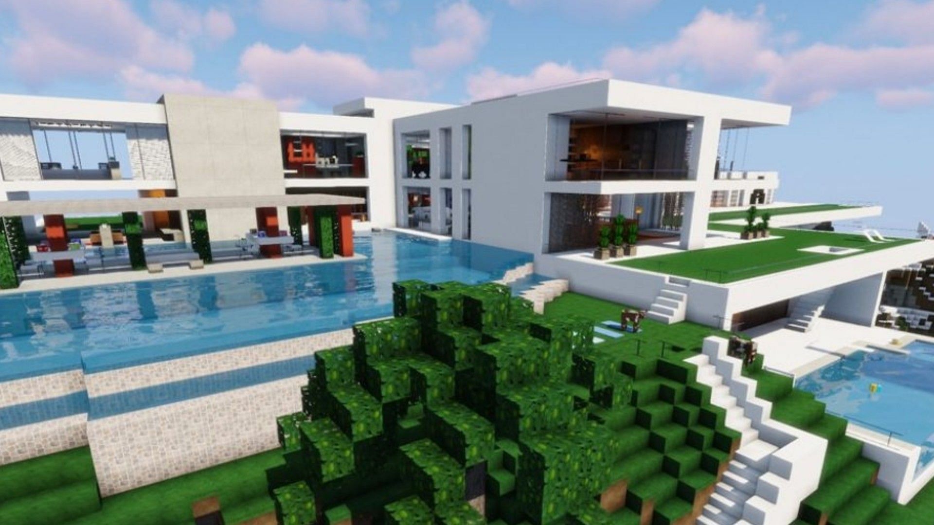 A modern house build (Image via Minecraft)