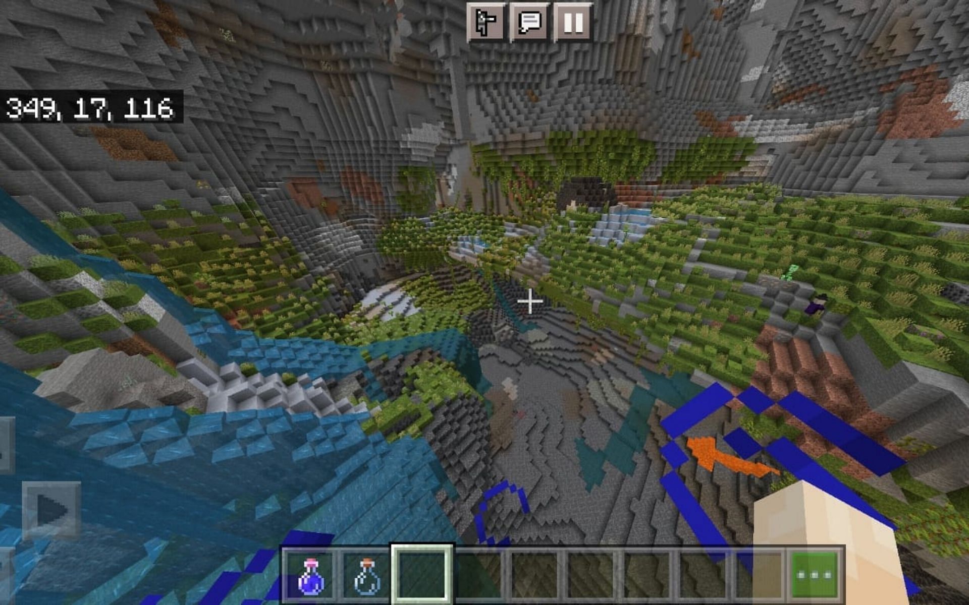 A huge Lush Cave with an Amethyst Geode and Zombie Spawner (Image via Minecraft)