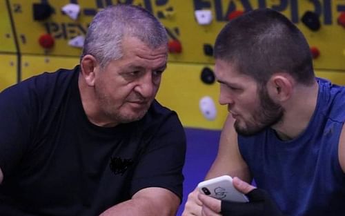 Abdulmanap Nurmagomedov (left) & Khabib Nurmagomedov (right) [Image Credits- @khabib_nurmagomedov on INstagram]