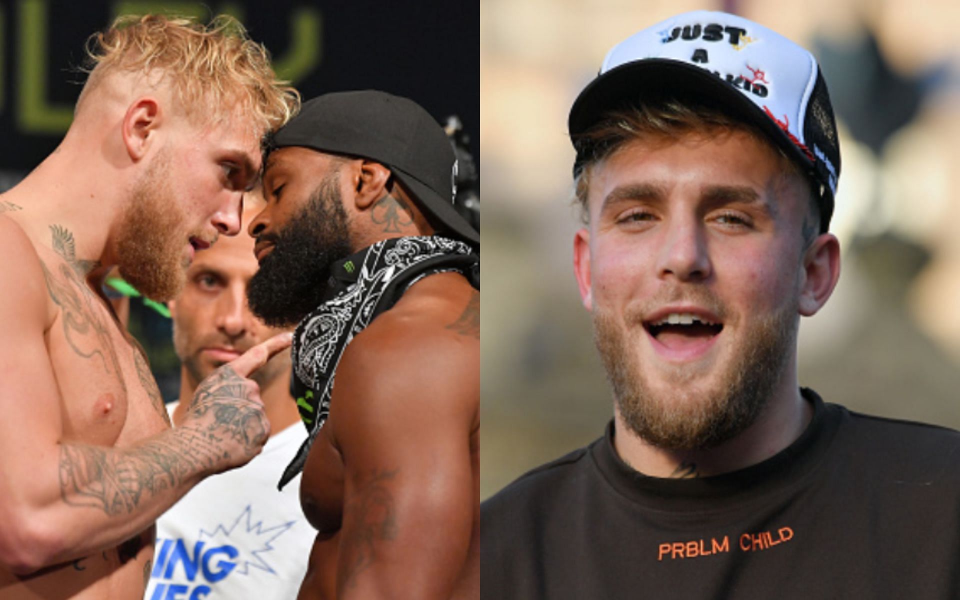 Paul and Woodley face off ahead of their first fight (left); Jake Paul (right)