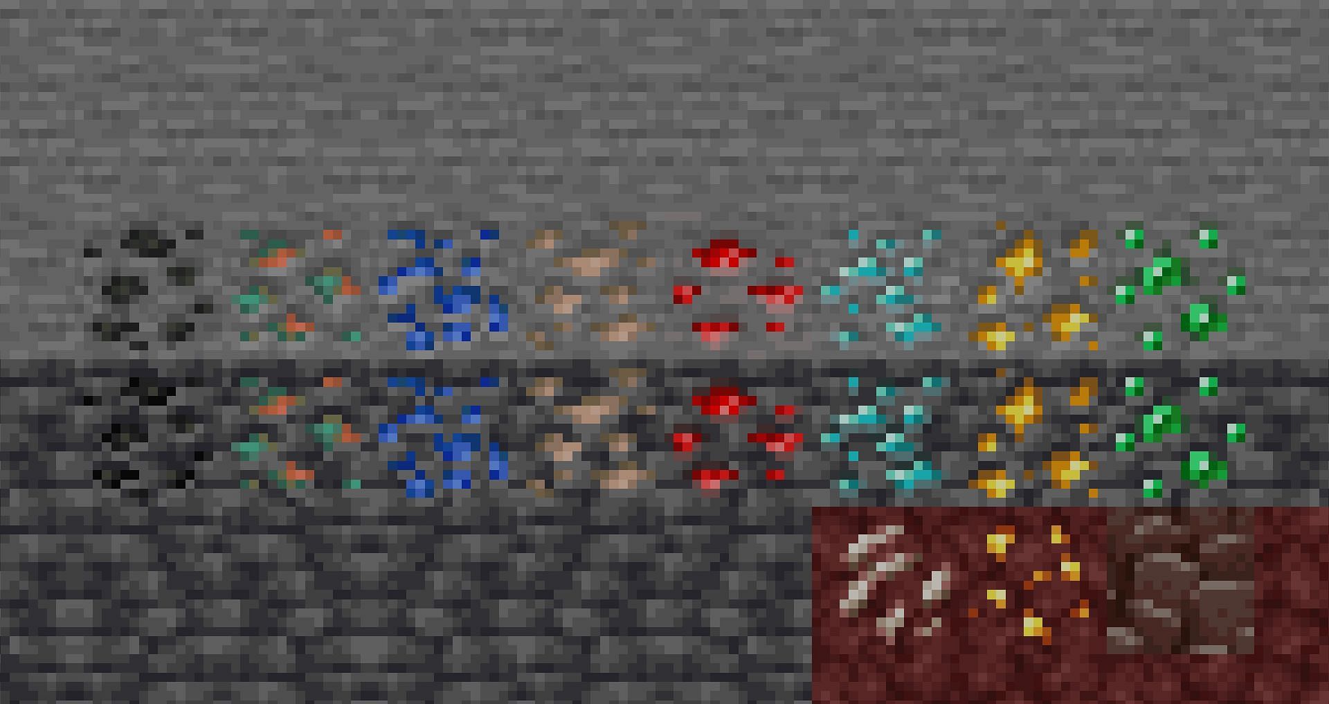 Different ores in Minecraft (Image via Minecraft)