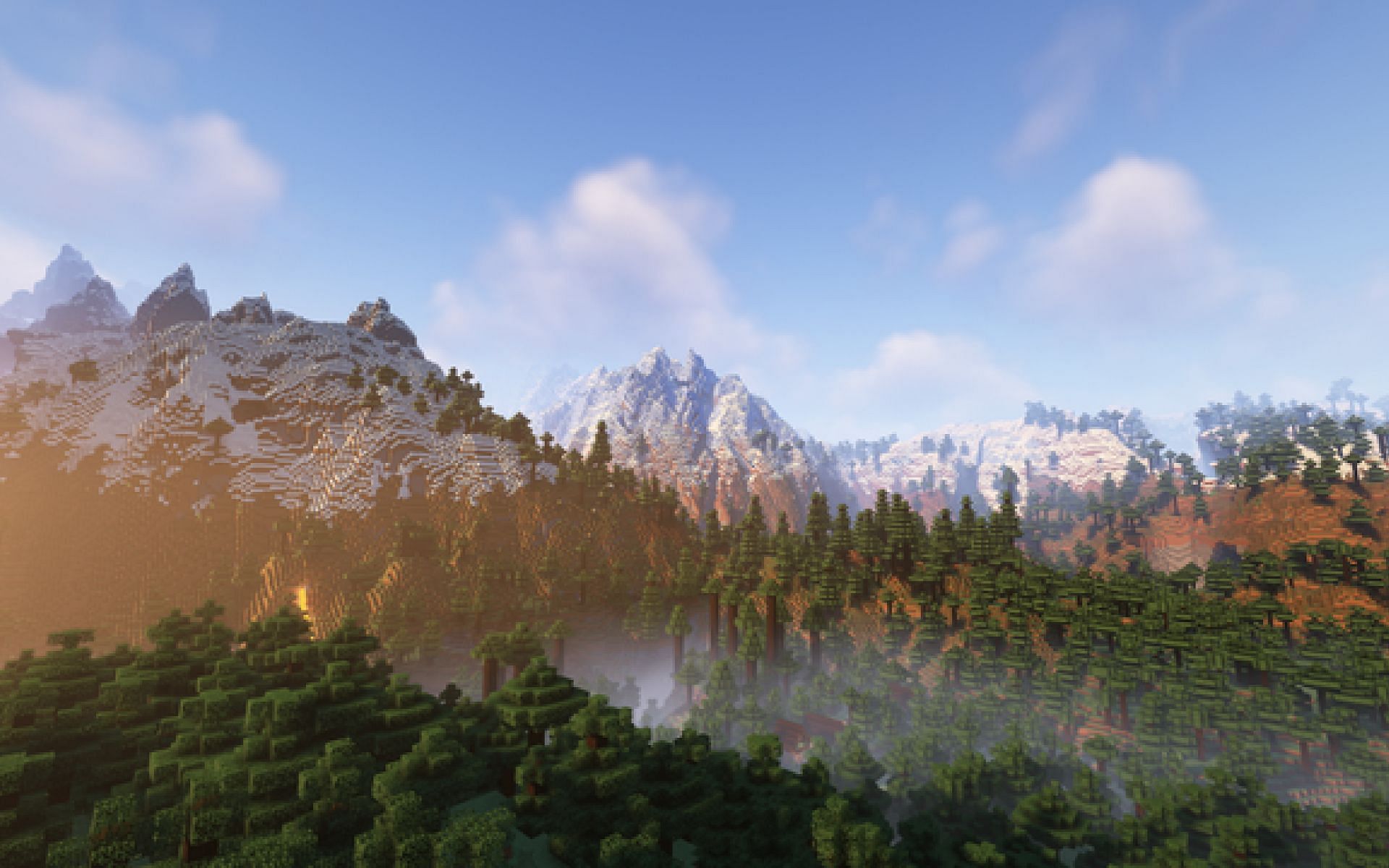 A scenic mountain range in Minecraft. (Image via u/Kidfury000 on Reddit)