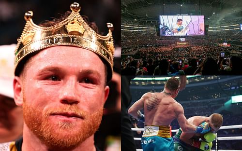 Canelo Alvarez (left); the Alvarez vs. Saunders event (top right and bottom right)