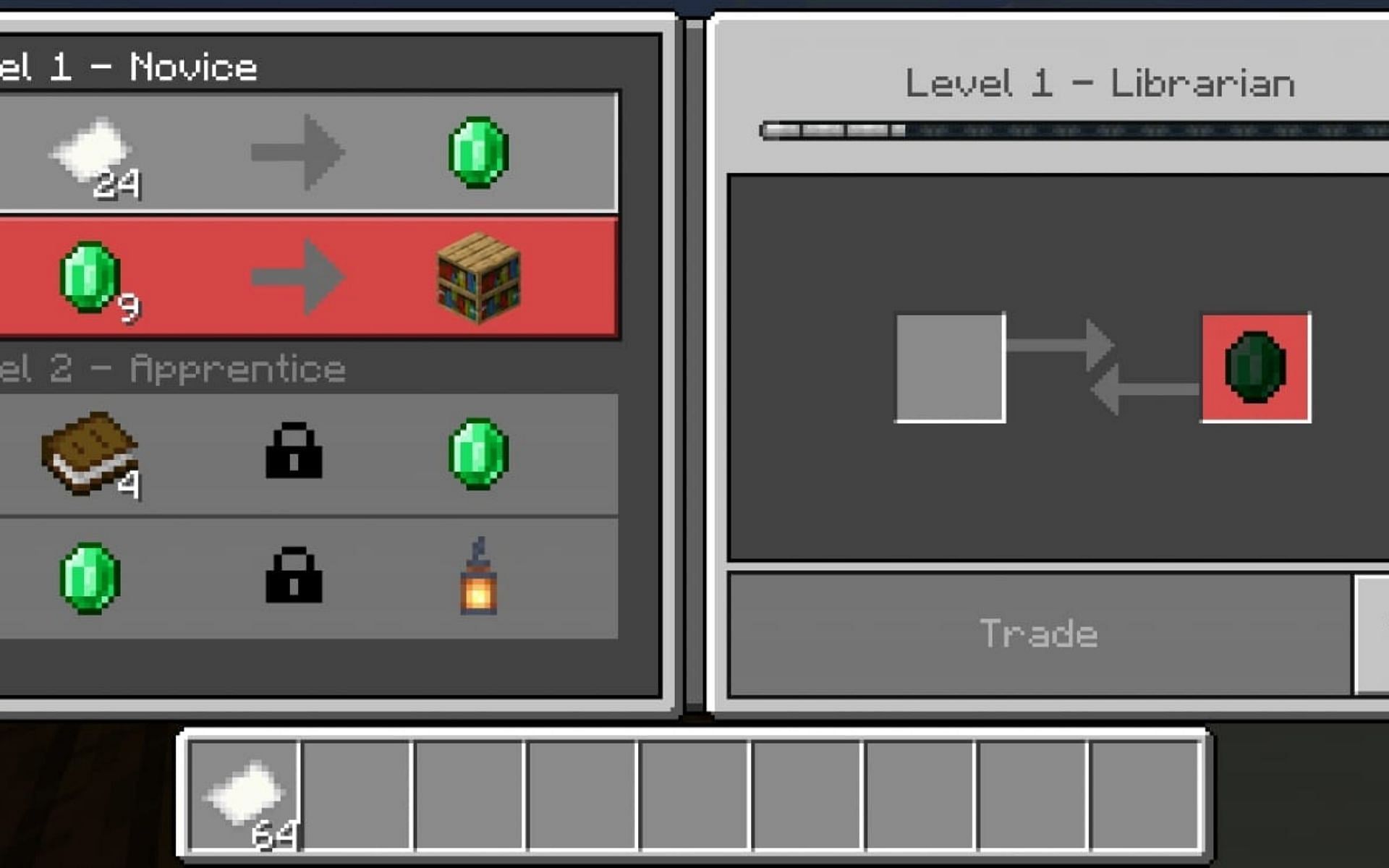 Trade offered by Librarian (Image via Minecraft)
