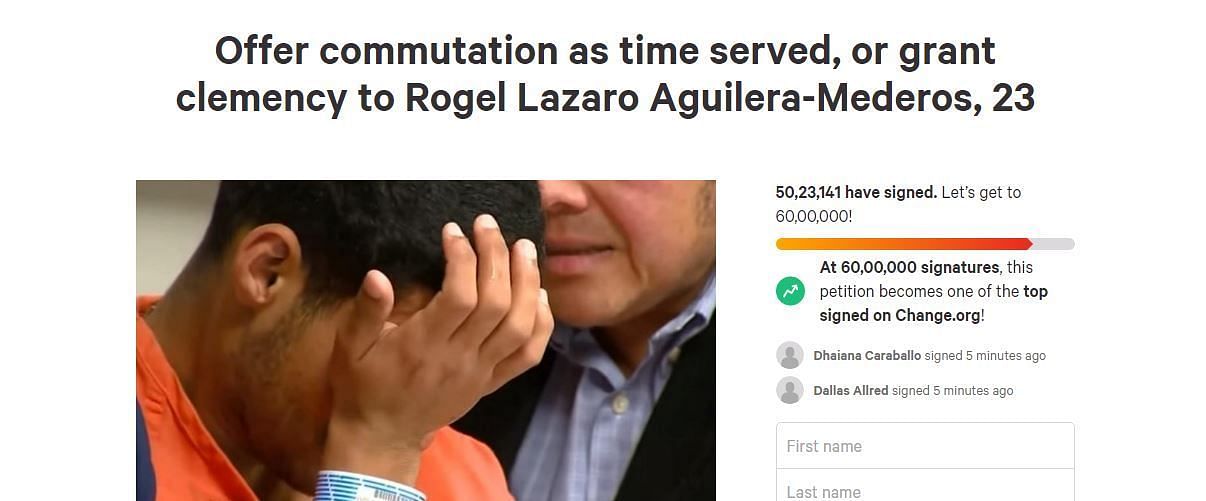 Rogel Aguilera-Mederos clemency petition (Image via Change.org)