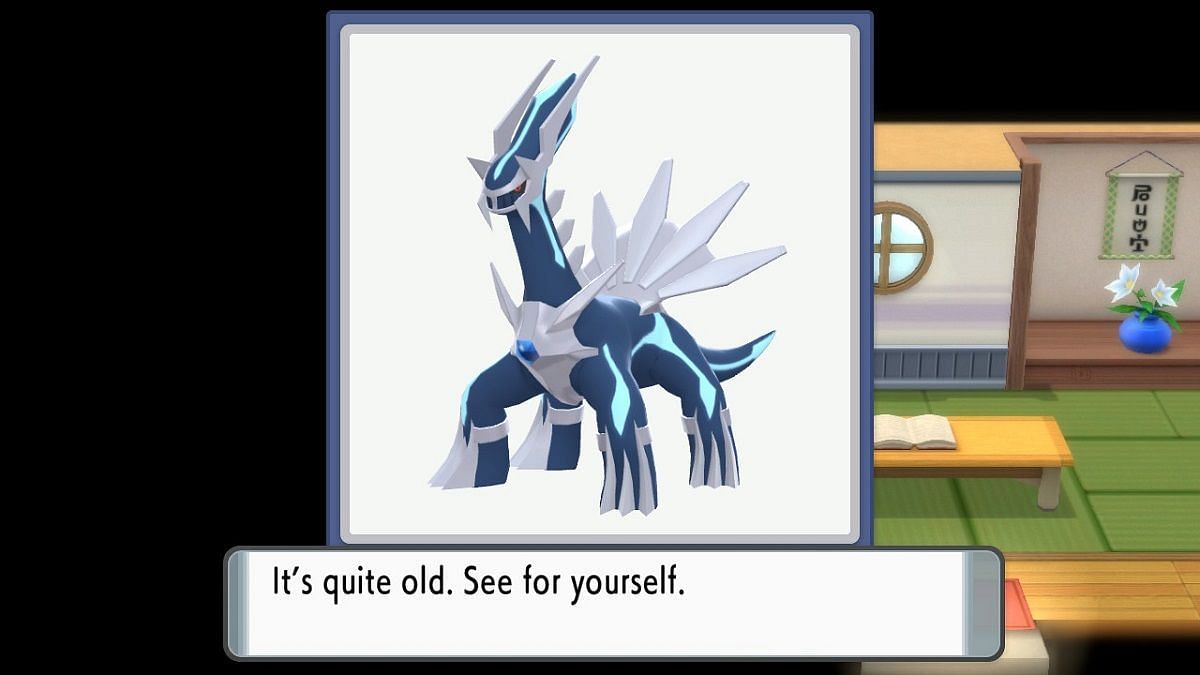 Dialga being presented to the player in Shining Pearl (Image via Nintendo/The Pokemon Company)