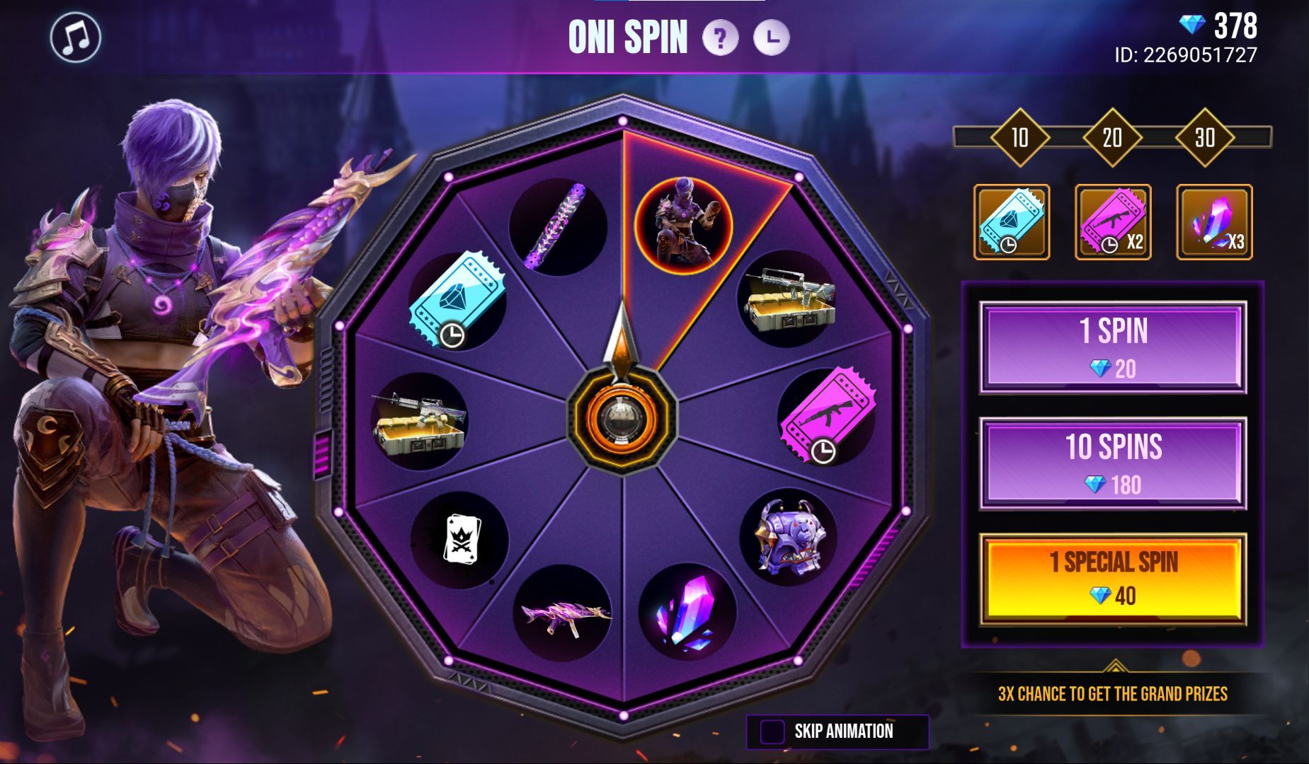 The list of items and price of spins for the new event (Image via Free Fire)