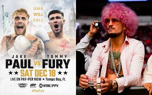 Jake Paul vs Tommy Fury poster (left); Sean O'Malley (right) [Left photo via @jakepaul on Instagram]