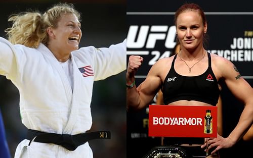 Mixed martial arts superstars Valentina Shevchenko (right) and Kayla Harrison (left)