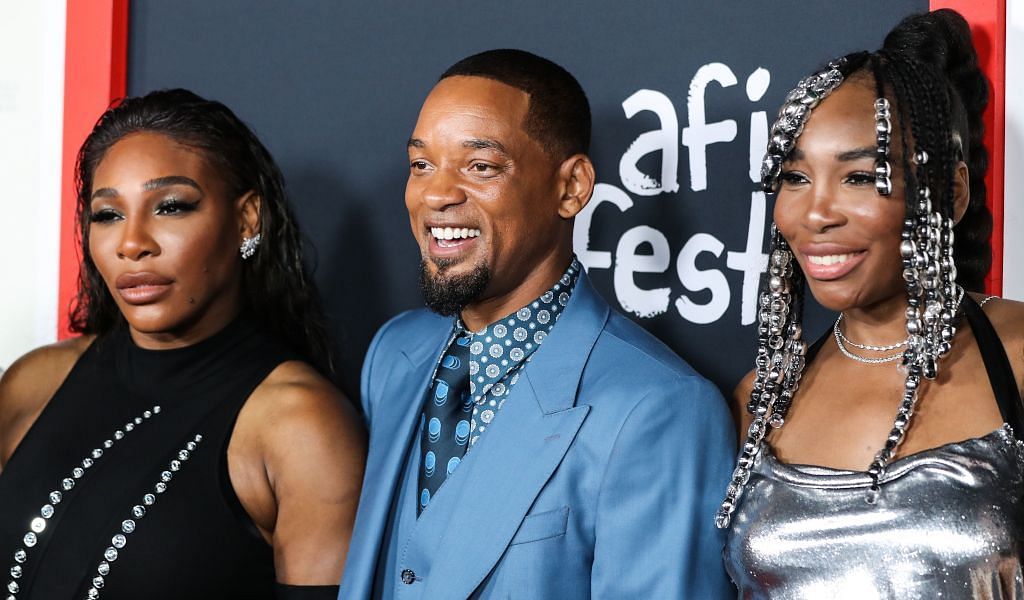 (L-R): Serena Williams, Will Smith and Venus Williams at the premiere of King Richard in Hollywood