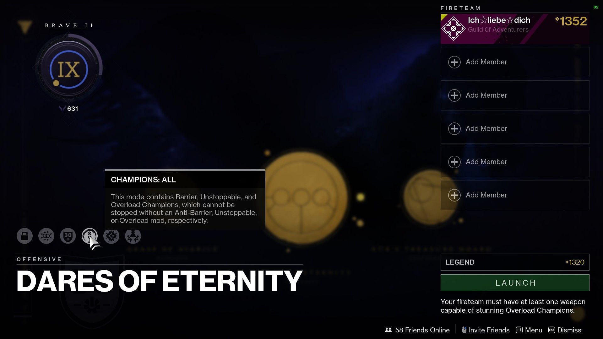 Legend Dares of Eternity modifiers (Image via Destiny 2)