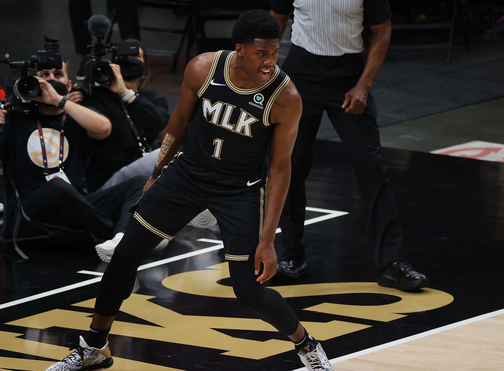 Nathan Knight in action during Milwaukee Bucks v Atlanta Hawks - Game Four