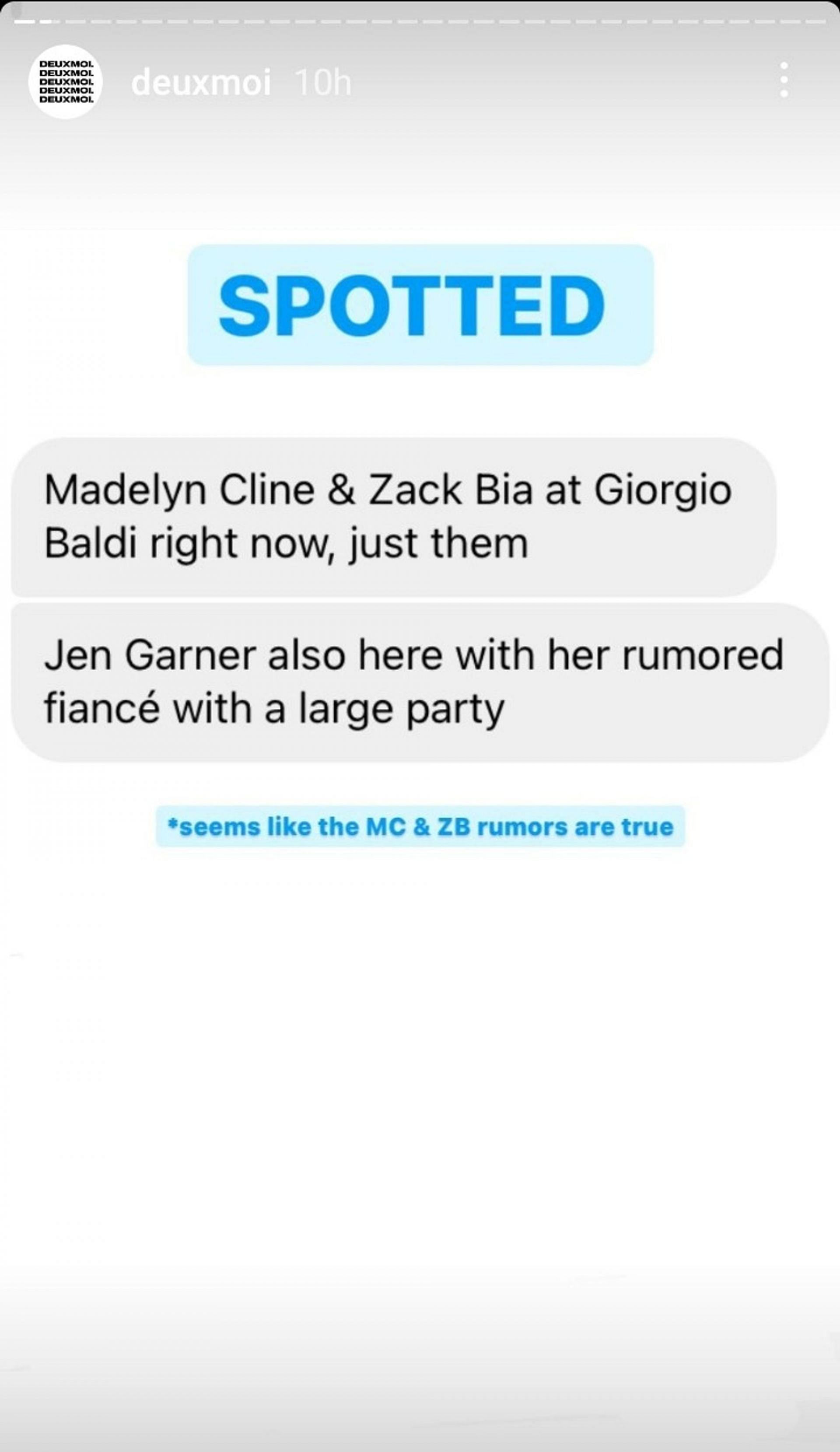 Deux Moi announces Madelyn Cline dating Zack Bia (Image via deuxmoi/ Instagram)