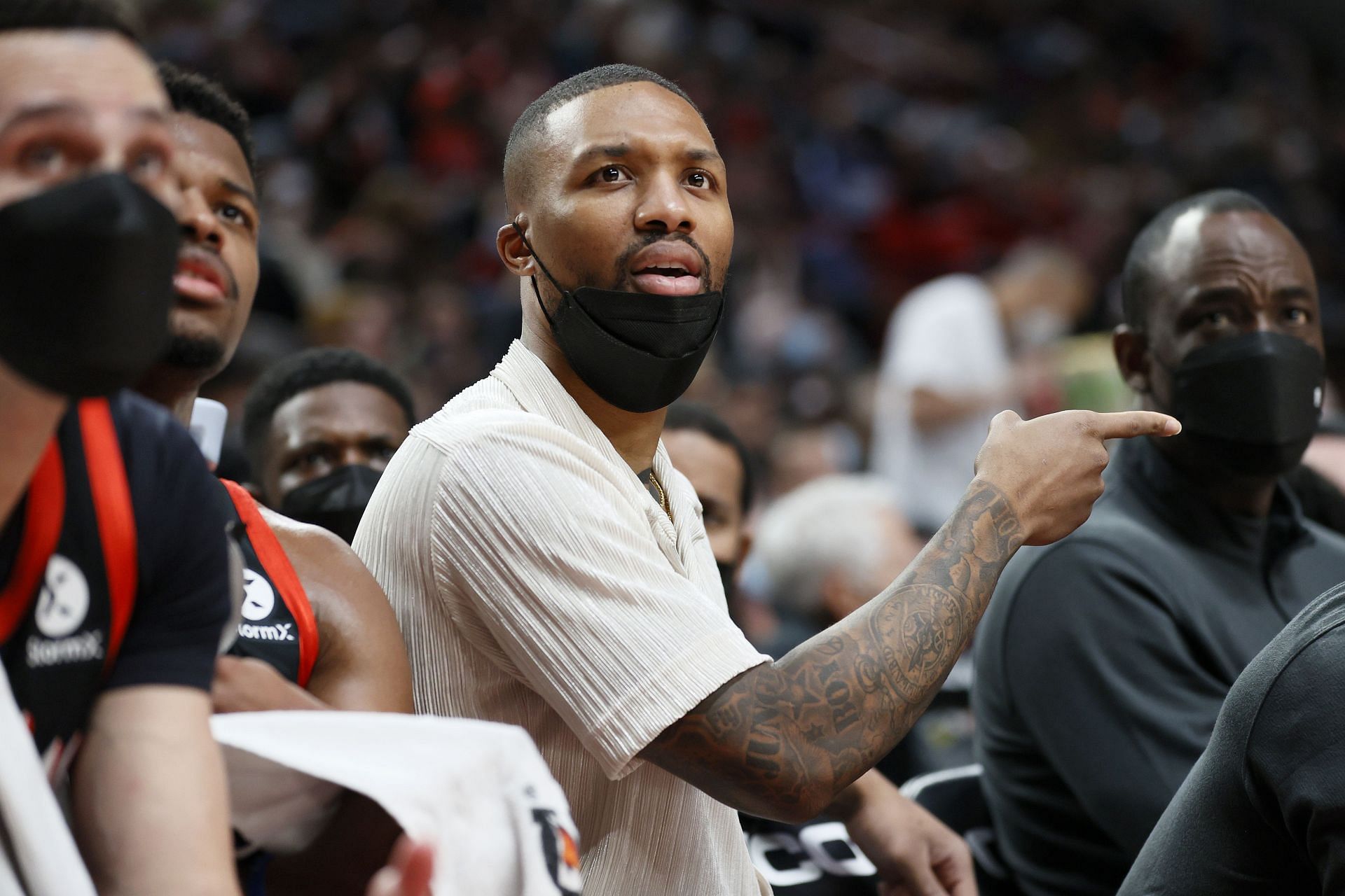 Damian Lillard of the Portland Trail Blazers on the bench