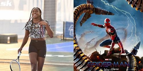 Coco Gauff and Spider-Man: No Way Home poster.