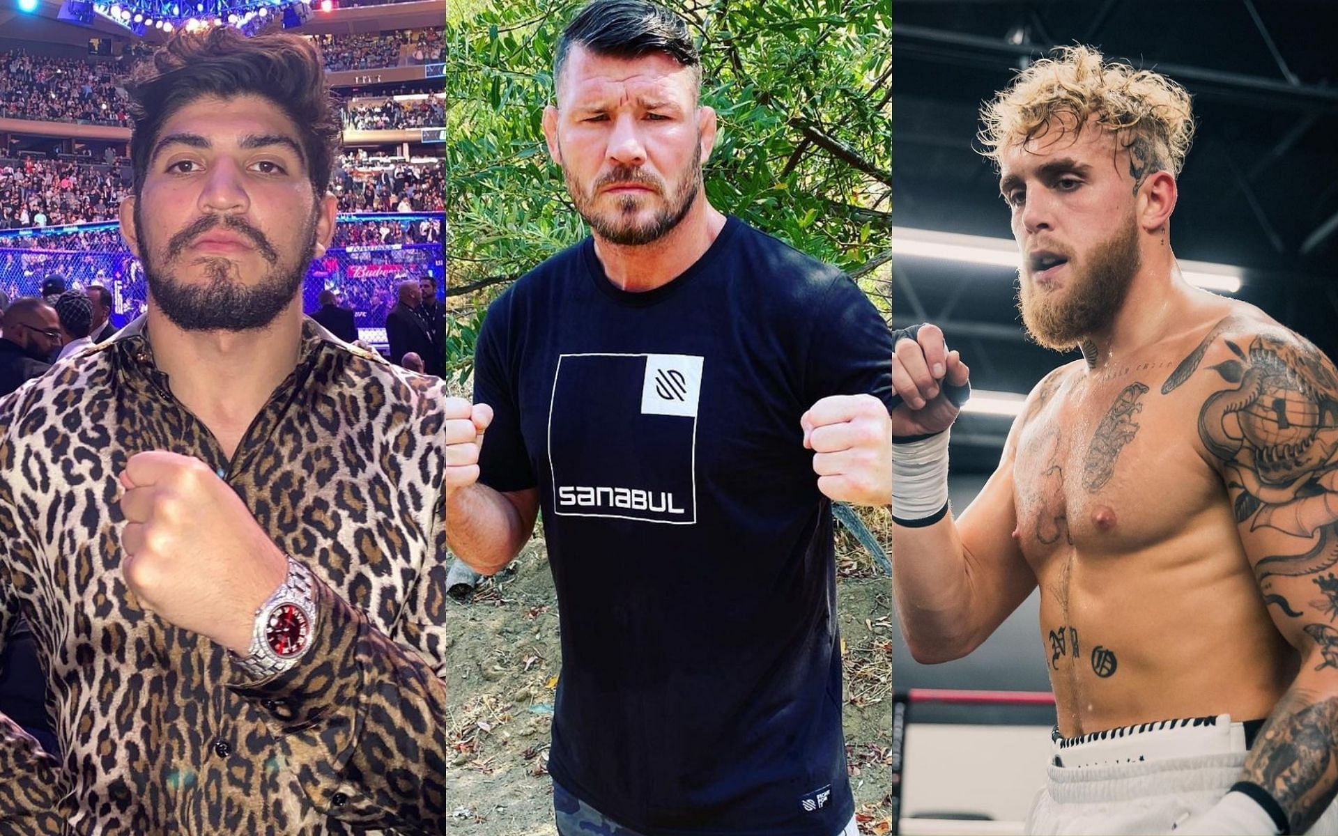 L-R: Dillon Danis, Michael Bisping and Jake Paul [Image Courtesy: @dillondanis, @mikebisping and @jakepaul on Instagram]