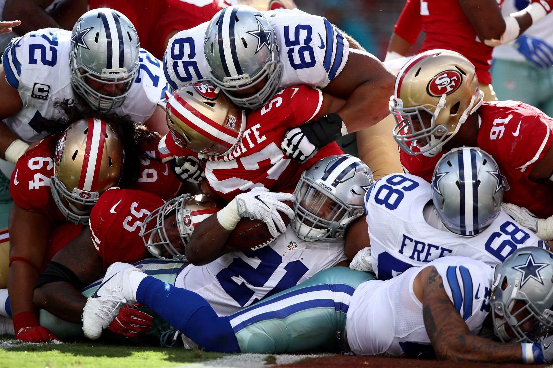 The Dallas Cowboys and the San Francisco 49ers (seen in a 2016 meeting) have united for 67 NFL playoff victories (Photo: Getty)