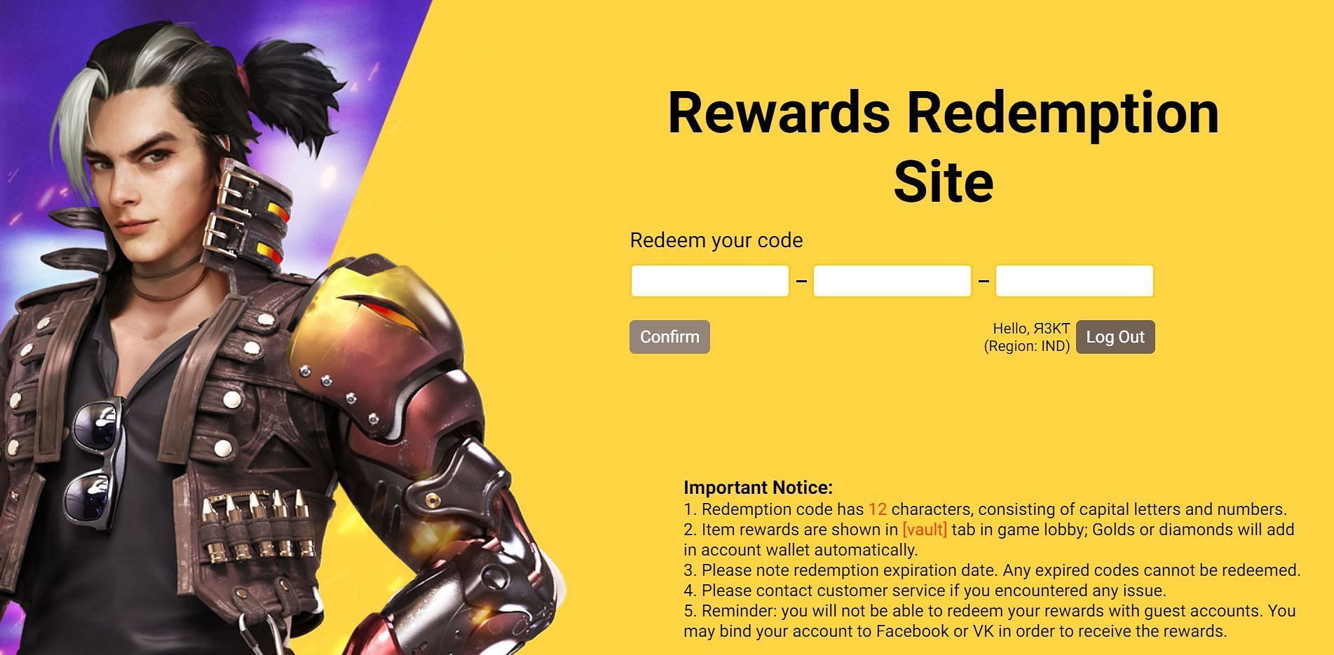 In the next step, gamers would need to enter the redeem code (Image via Free Fire)