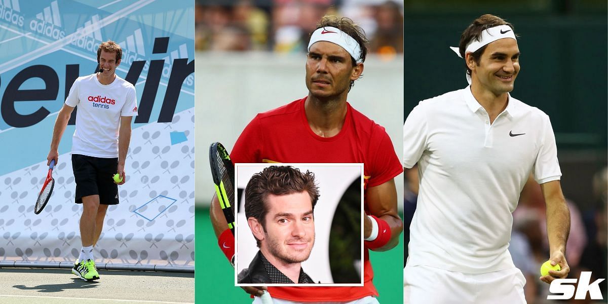 Andy Murray, Rafael Nadal, Andrew Garfield, and Roger Federer Enter caption