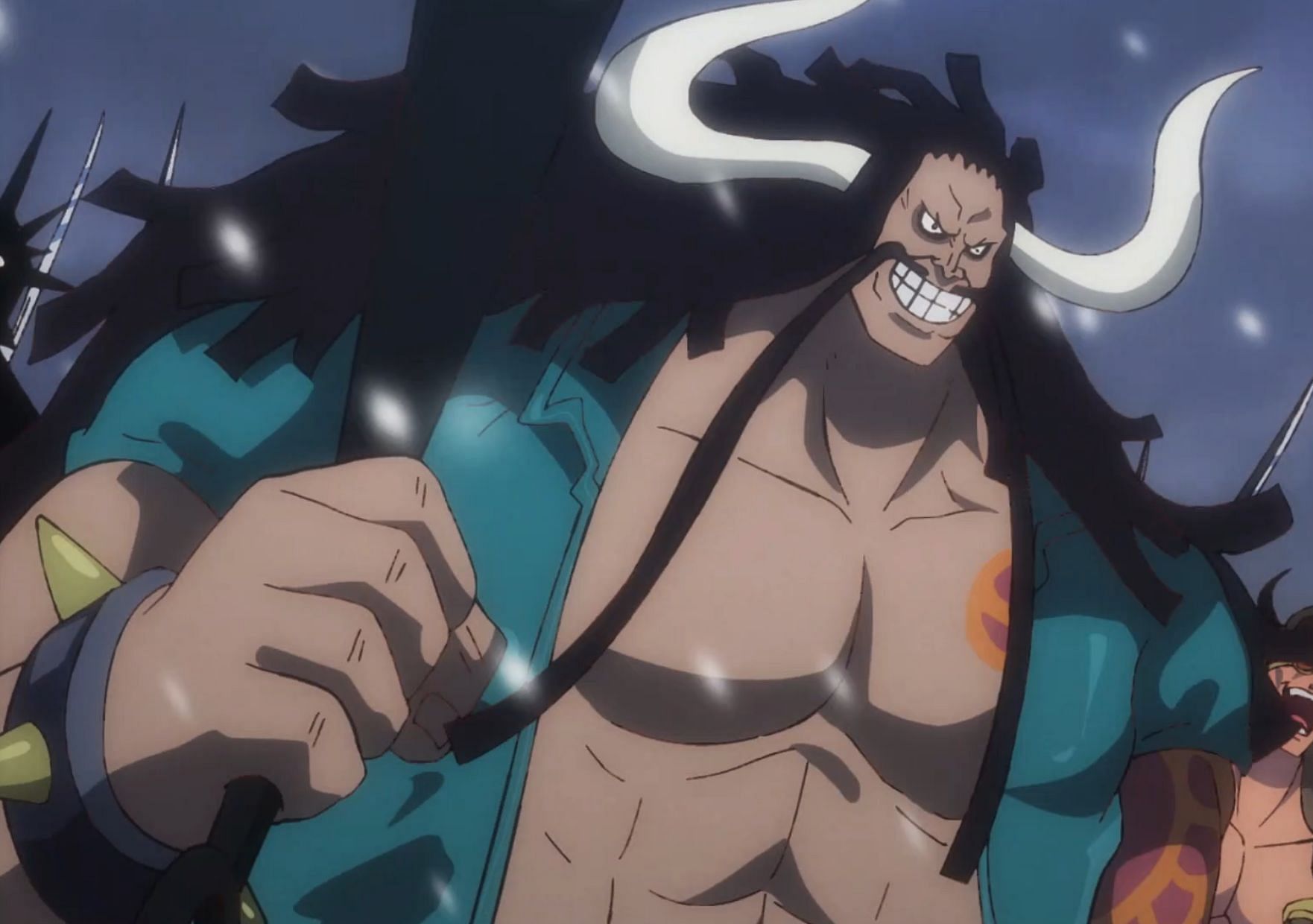 Kaido arrives at Wano for the first time with his mustache (Image via Toei Animation)