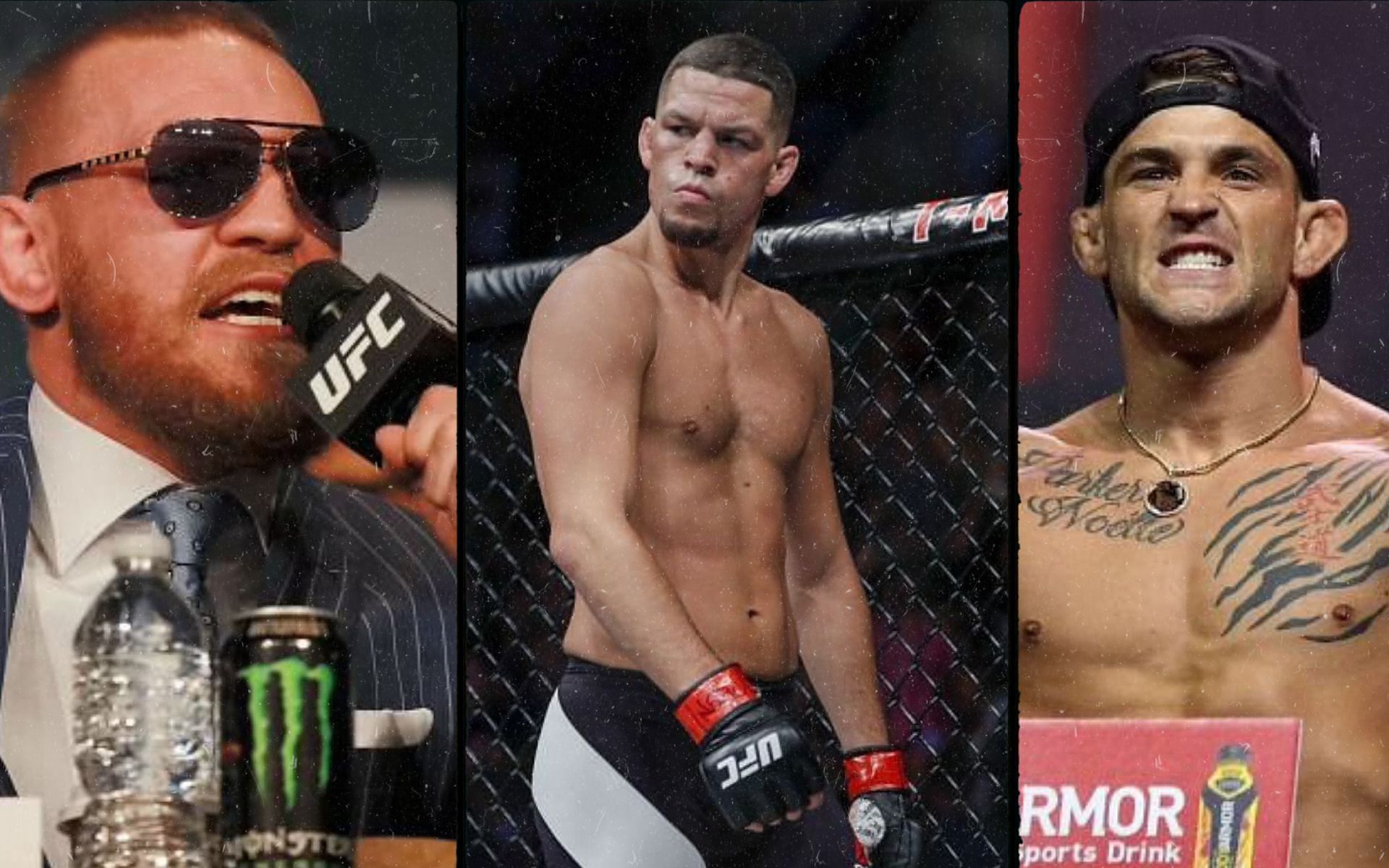 Conor McGregor (left), Nate Diaz (center), and Dustin Poirier (right)