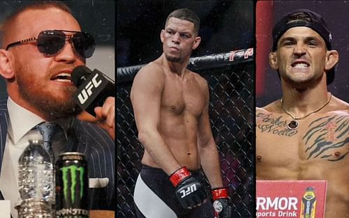 Conor McGregor (left), Nate Diaz (center), and Dustin Poirier (right)