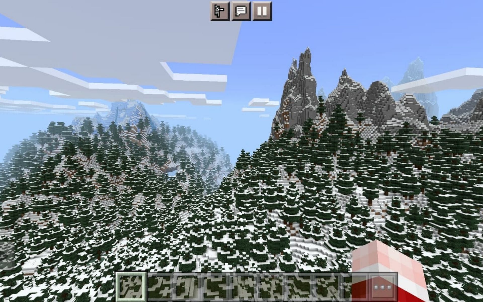 A beautiful landscape filled with spruce forest and mountains (Image via Minecraft)